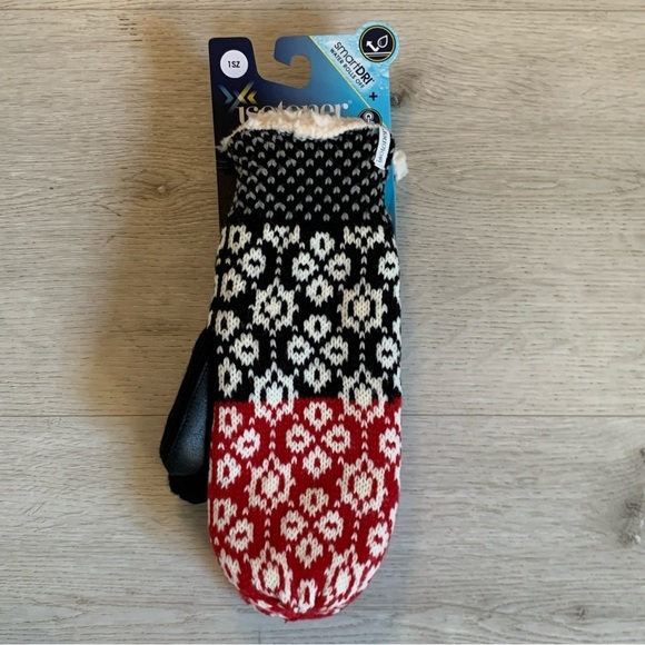 Isotoner Black and Red Knit Mittens - Picture 1 of 7